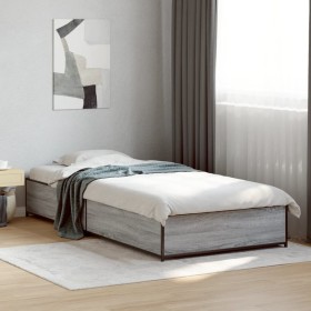 Estructura cama madera ingeniería metal gris Sonoma 75x190