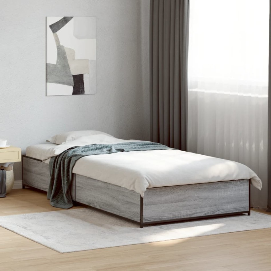 Estructura cama madera ingeniería metal gris Sonoma 75x190