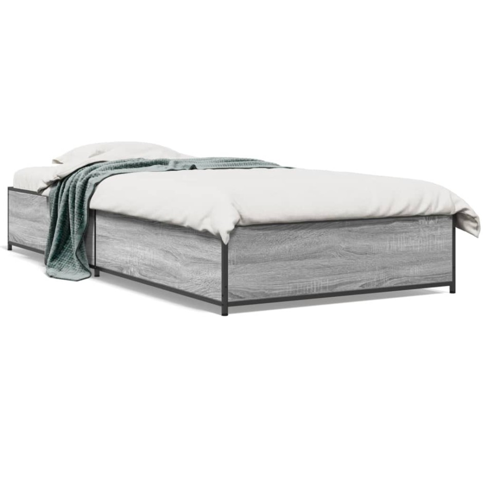 Estructura cama madera ingeniería metal gris Sonoma 75x190