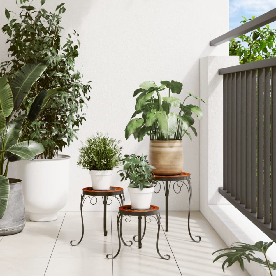 Soportes para plantas 3 uds cerámica terracota y