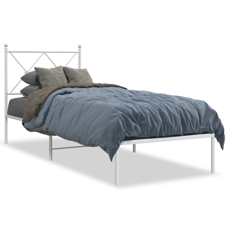 Estructura cama sin colchón con cabecero metal blanco 75x190