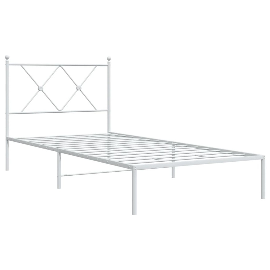 Estructura cama sin colchón con cabecero metal blanco 90x190