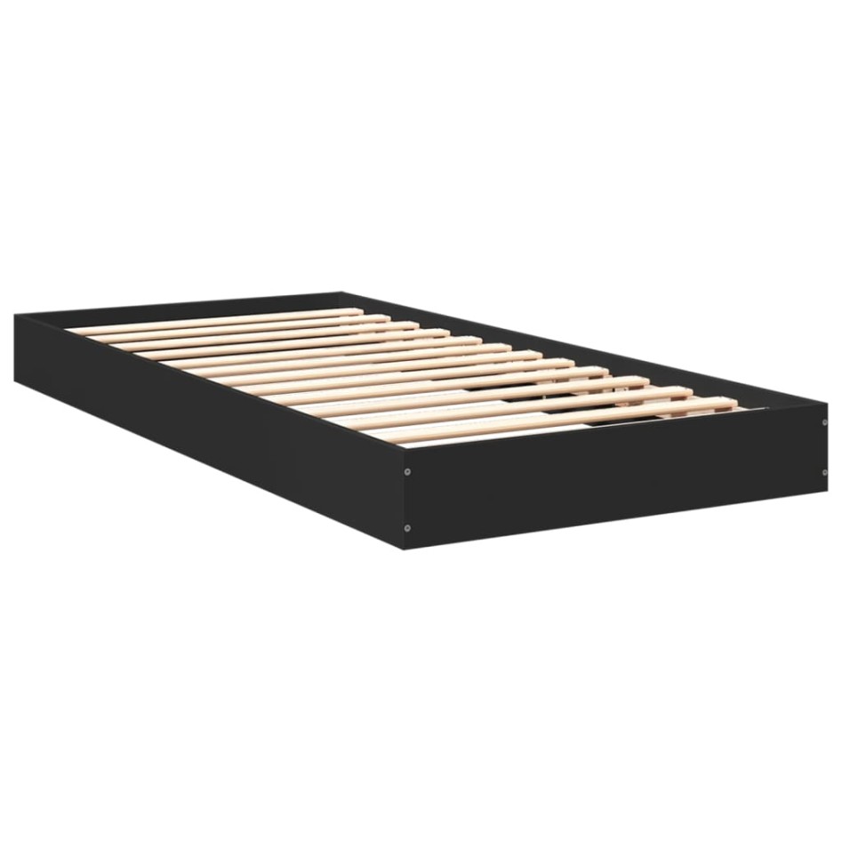 Estructura de cama madera de ingeniería negra 75x190
