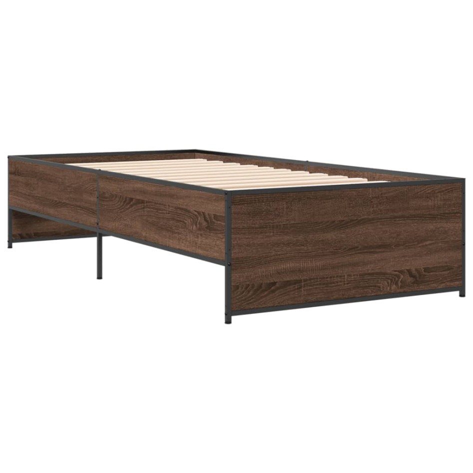 Estructura cama madera ingeniería metal roble marrón 75x190