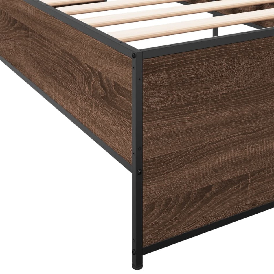 Estructura cama madera ingeniería metal roble marrón 75x190
