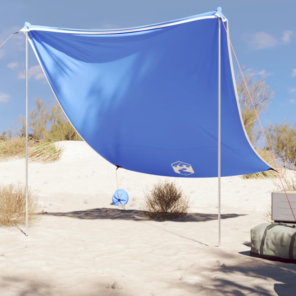 Toldo de playa con anclas de arena azul 214x236