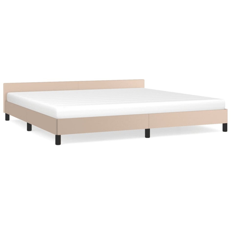 Estructura de cama cabecero cuero sintético capuchino