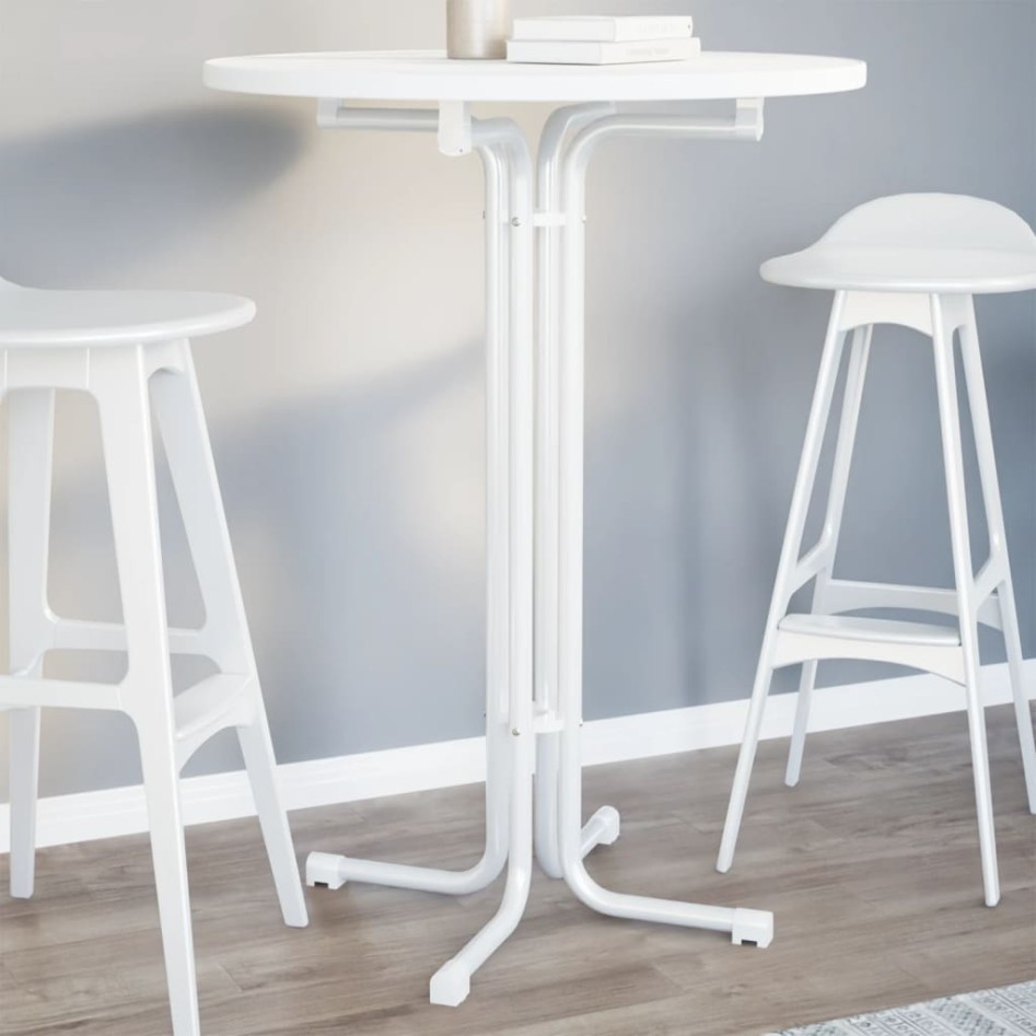 Mesa alta de comedor madera ingeniería y acero blanco