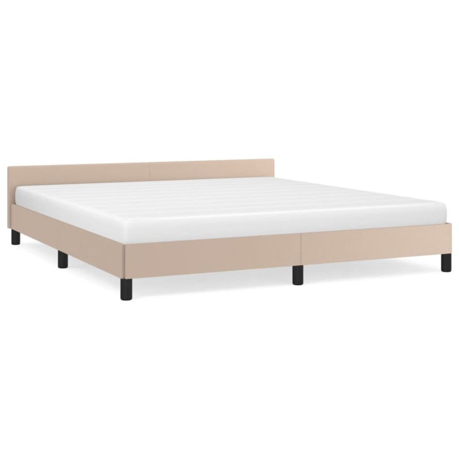 Estructura de cama cabecero cuero sintético capuchino