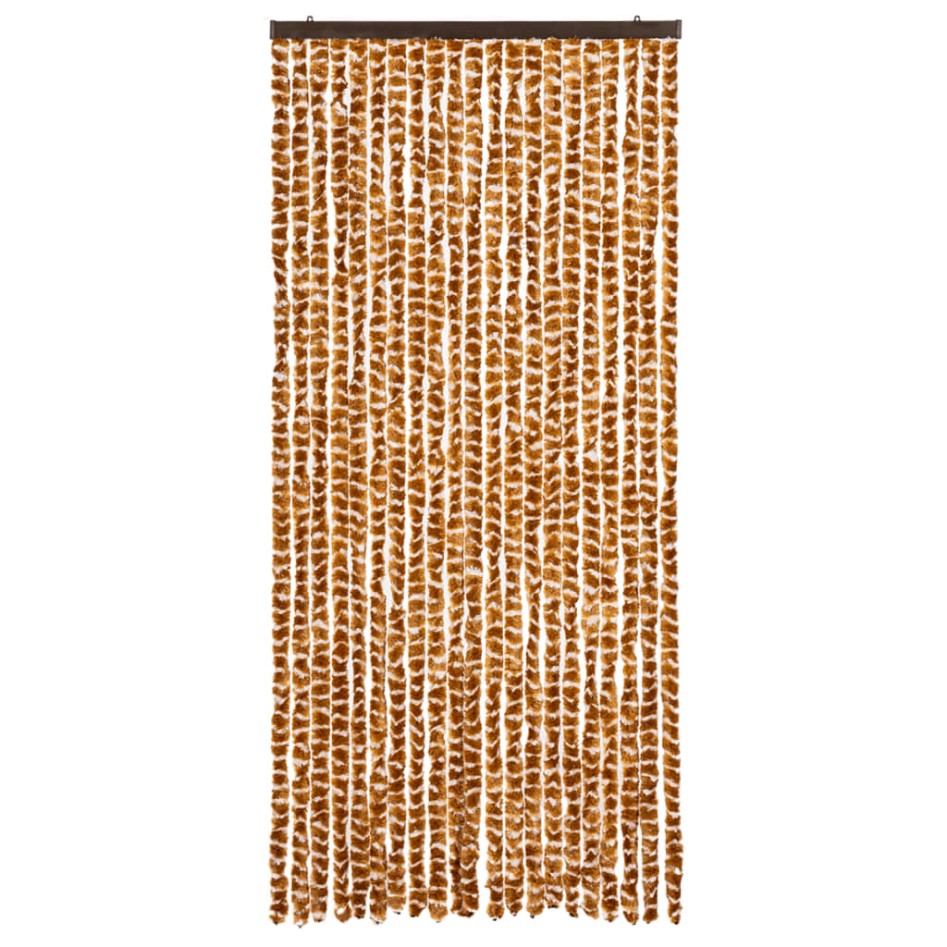Cortina mosquitera chenilla ocre y blanco 90x220