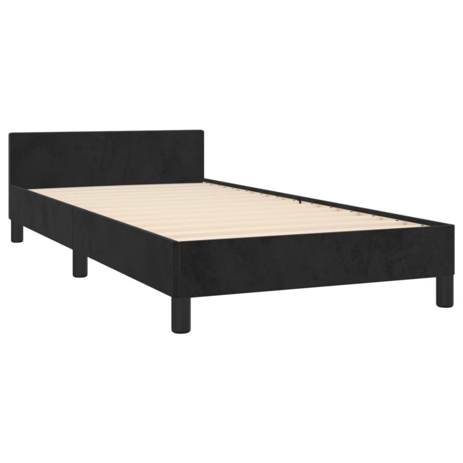 Estructura de cama con cabecero de terciopelo negro 90x200