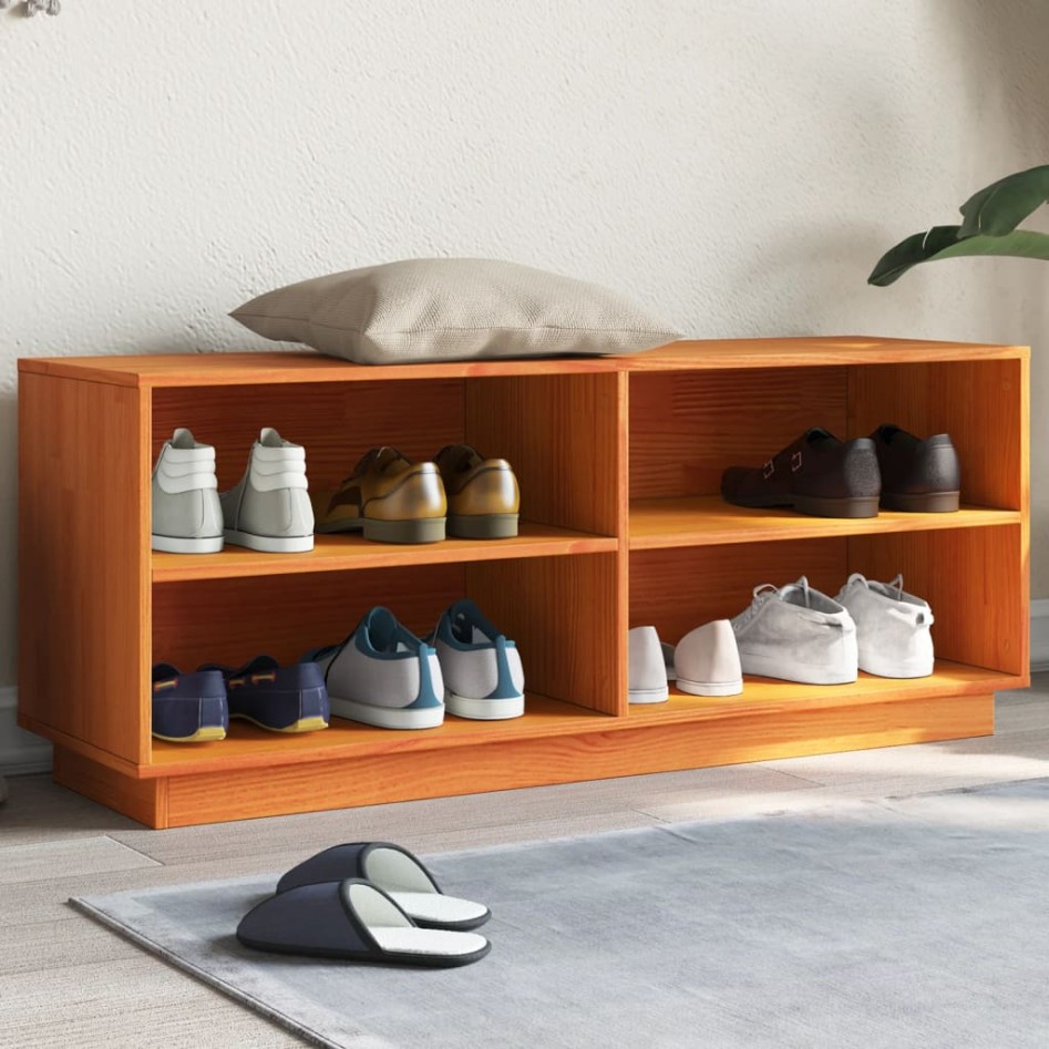 Mueble zapatero madera maciza de pino marrón cera 110x34x45