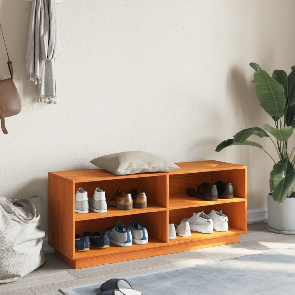 Mueble zapatero madera maciza de pino marrón cera 110x34x45