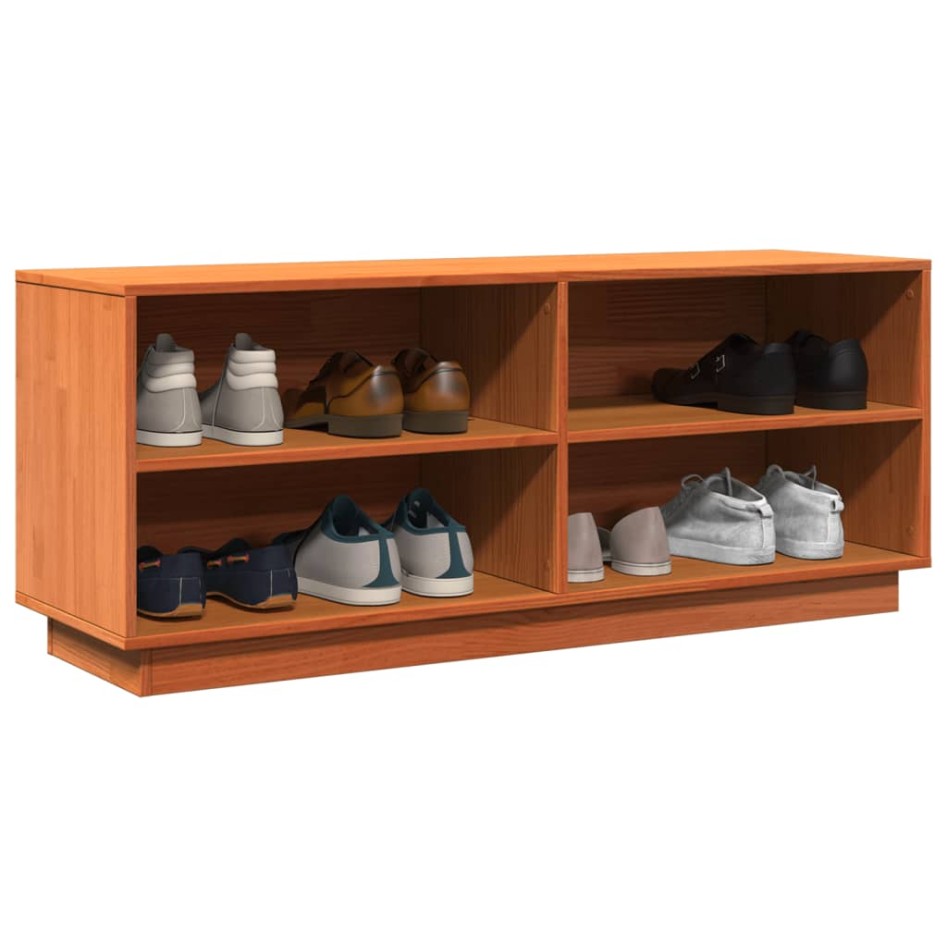 Mueble zapatero madera maciza de pino marrón cera 110x34x45