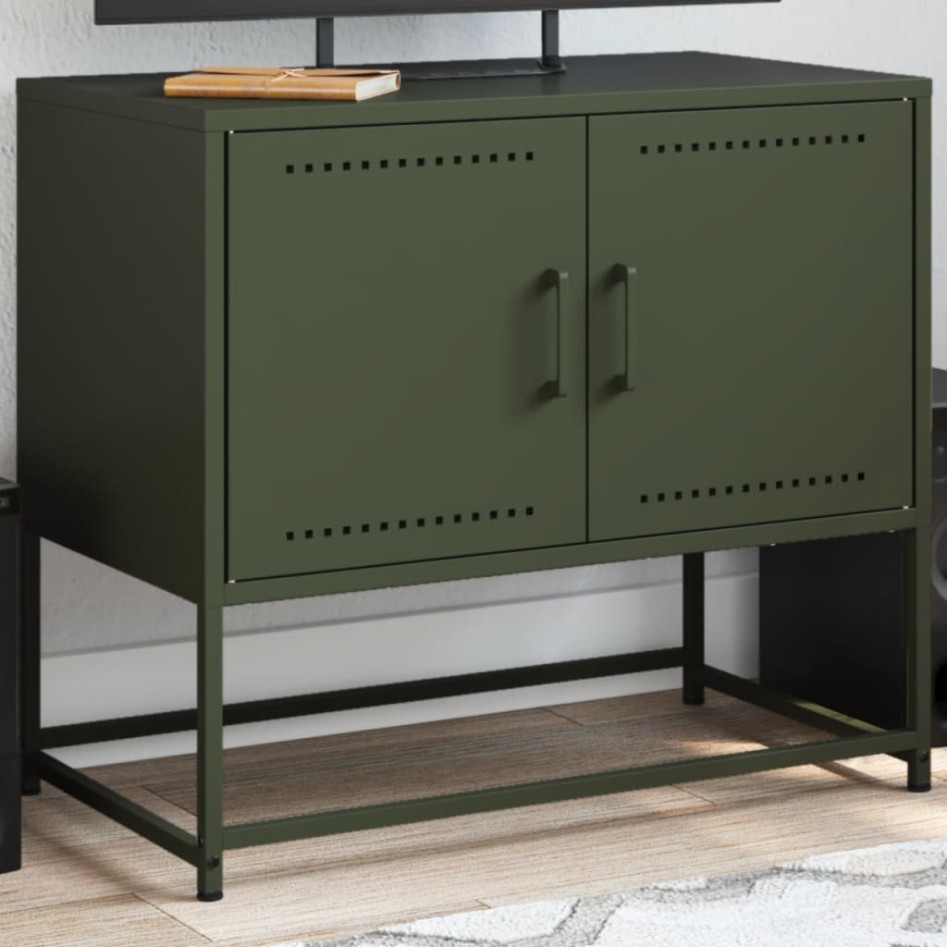Mueble para TV de acero verde oliva 68,5x39x60,5