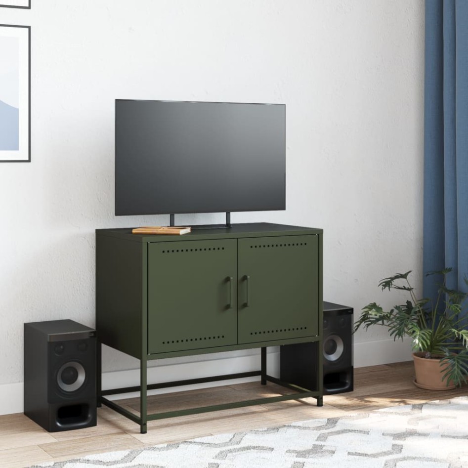 Mueble para TV de acero verde oliva 68,5x39x60,5