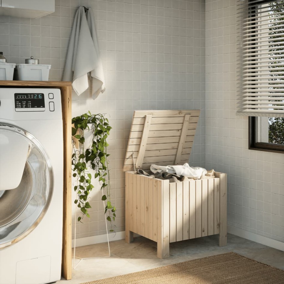 Caja de almacenaje con tapa RANA madera maciza pino 60x49x54