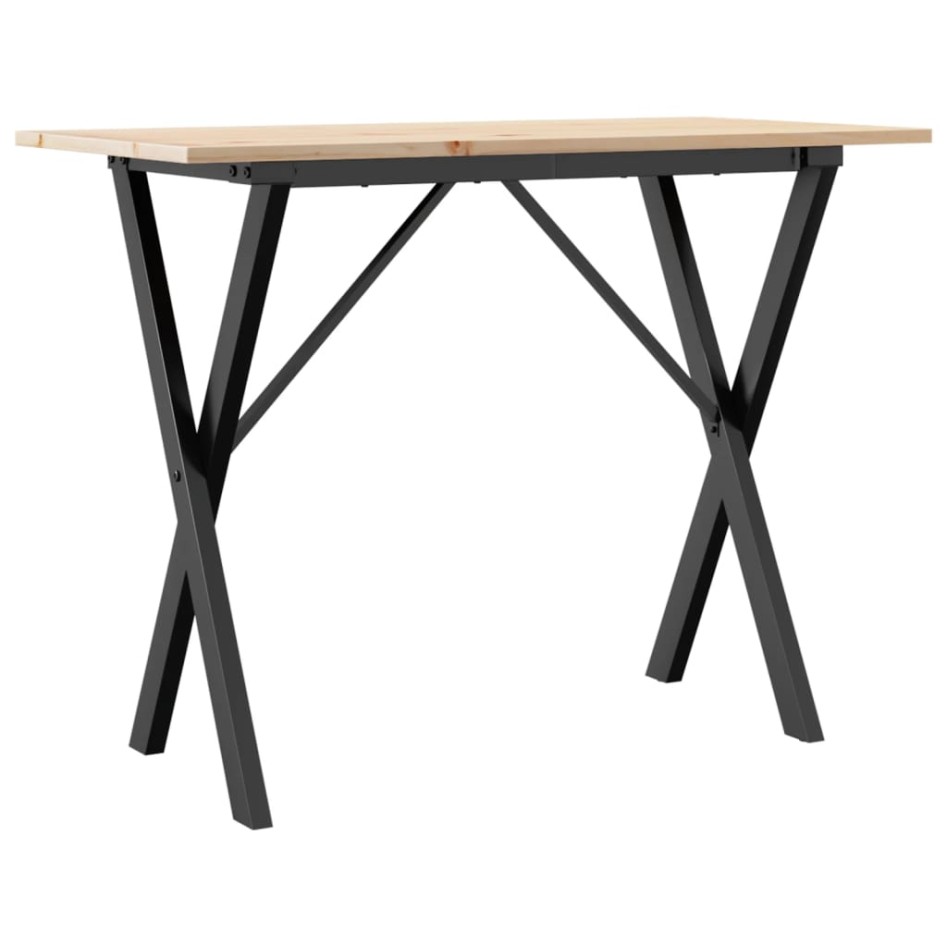 Mesa de comedor marco X madera maciza pino y acero