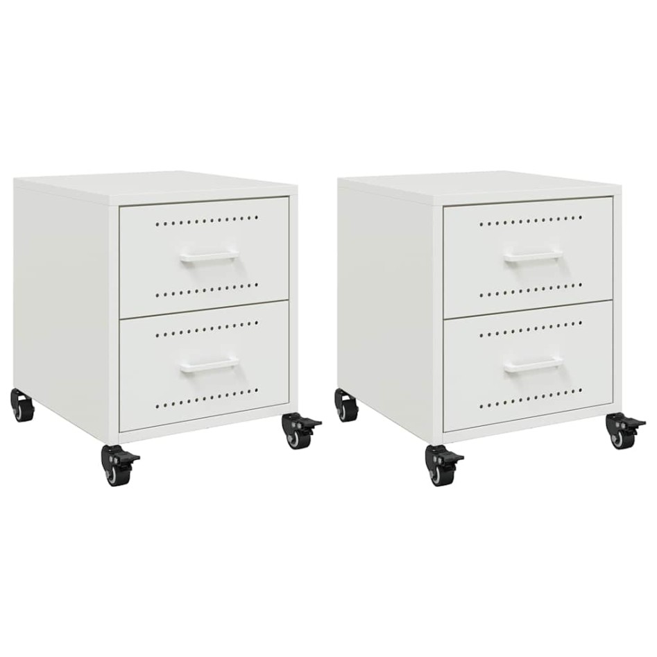 Mesitas de noche 2 unidades acero blanco 36x39x43,5