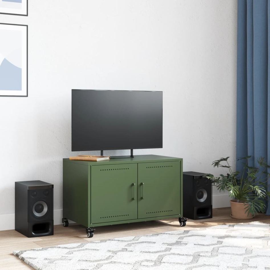 Mueble de TV de acero verde oliva 68x39x43,5