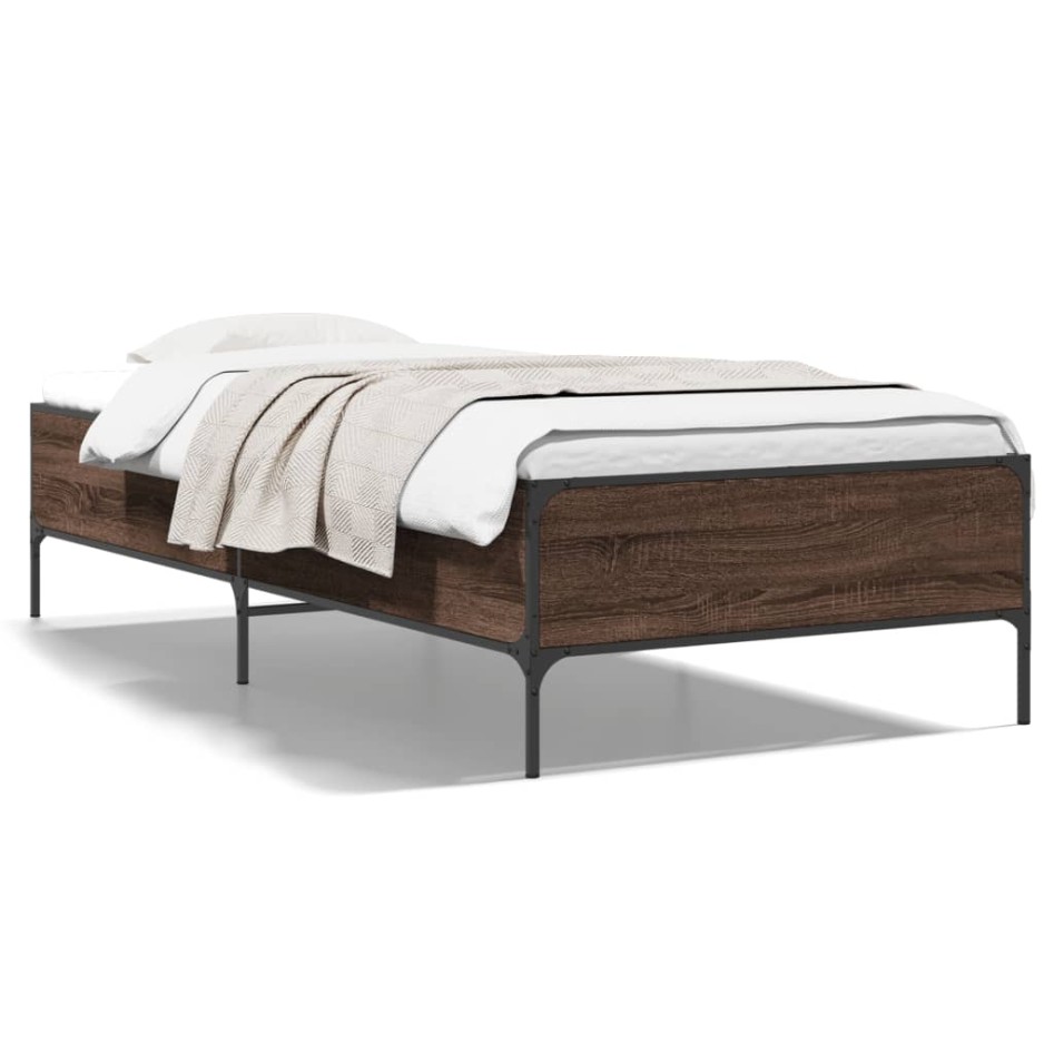 Estructura cama madera ingeniería metal roble marrón 75x190