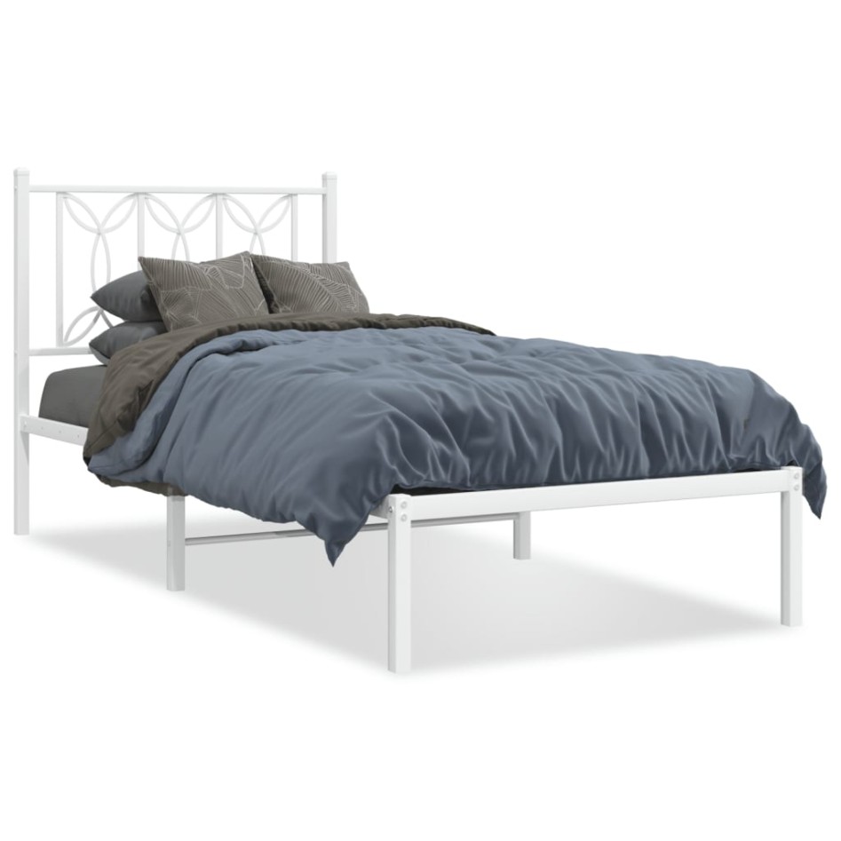 Estructura cama sin colchón con cabecero metal blanco 90x190