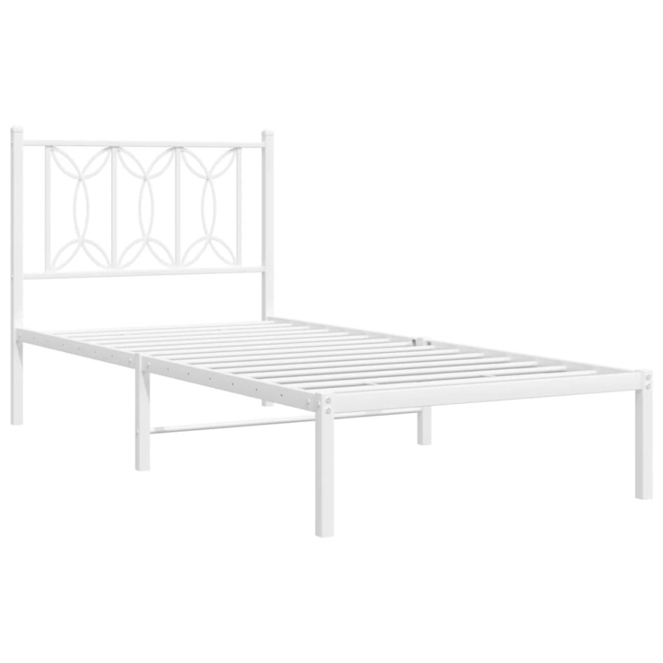 Estructura cama sin colchón con cabecero metal blanco 90x190