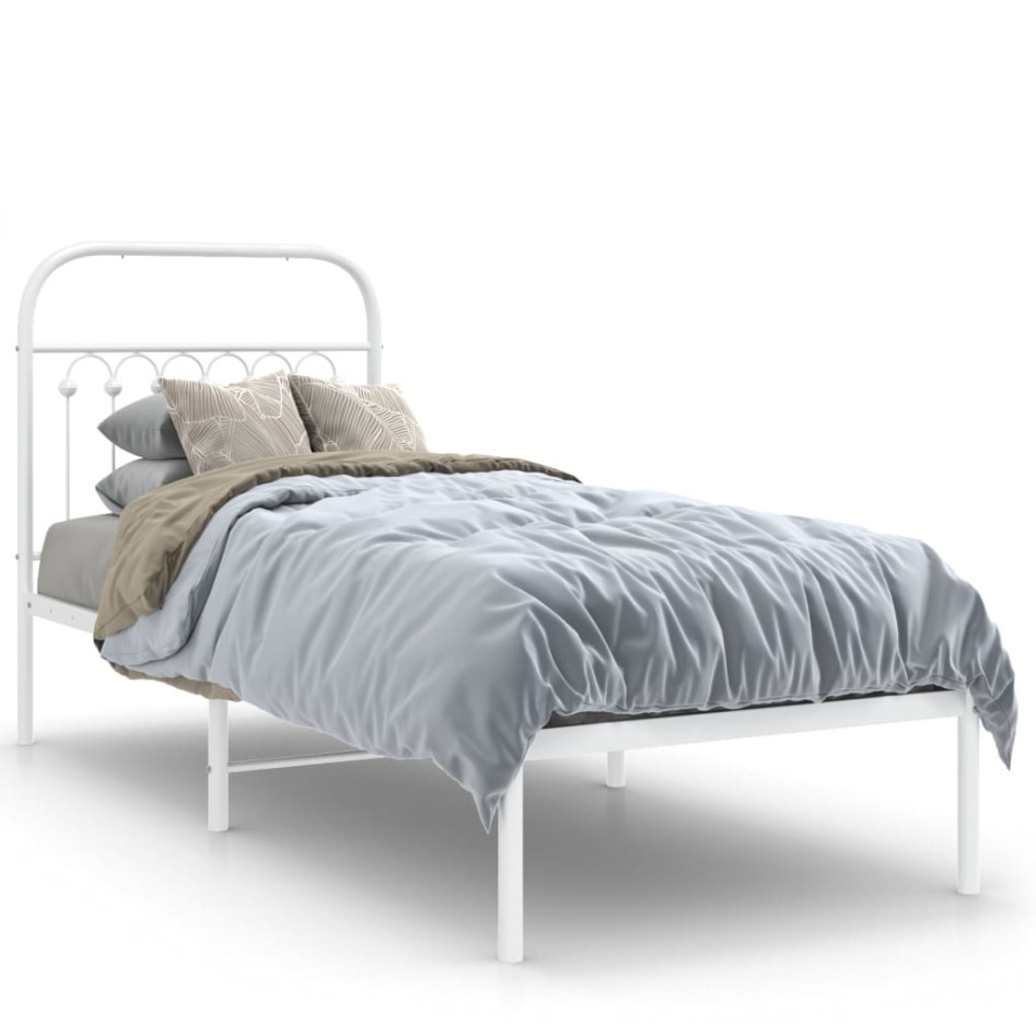 Estructura cama sin colchón con cabecero metal blanco 75x190