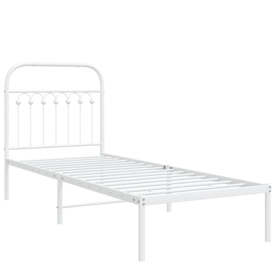 Estructura cama sin colchón con cabecero metal blanco 75x190