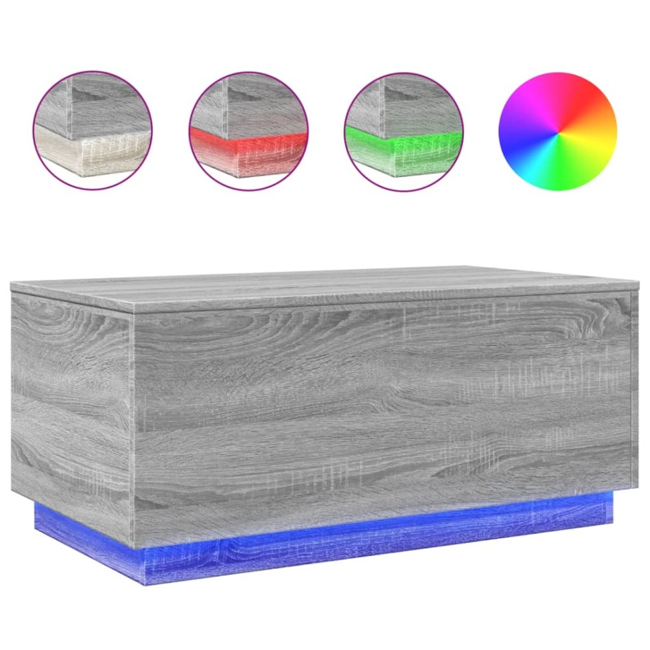 Mesa de centro con luces LED gris Sonoma 90x50x40