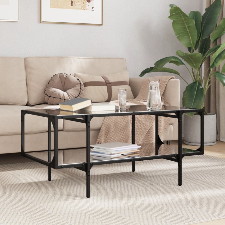 Mesa de centro superficie de vidrio acero negra 98,5x50x45