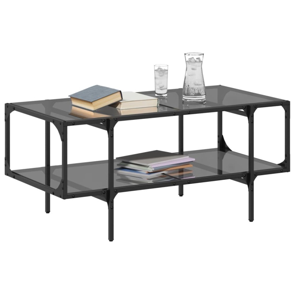 Mesa de centro superficie de vidrio acero negra 98,5x50x45