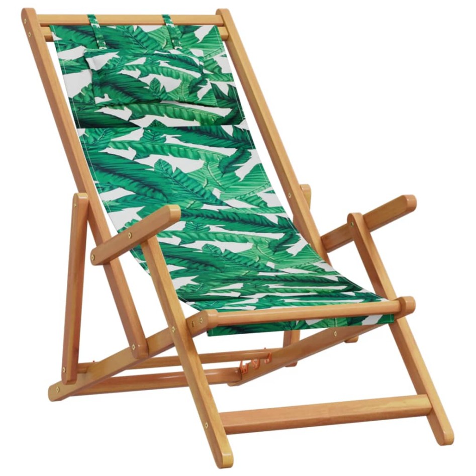Silla de playa plegable madera maciza de eucalipto y tela