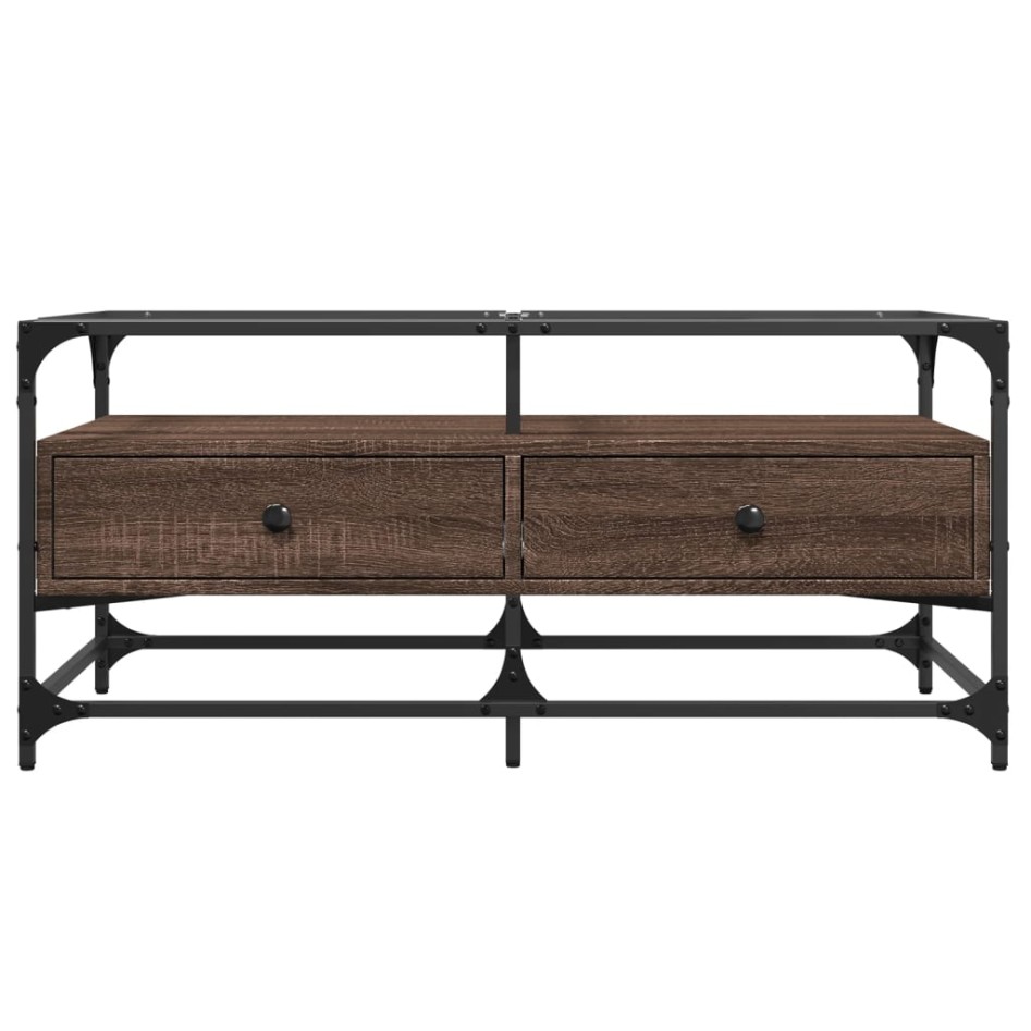 Mesa de centro con puertas de vidrio marrón roble 68,5x50x50