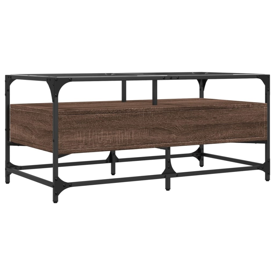 Mesa de centro con puertas de vidrio marrón roble 68,5x50x50