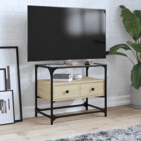 Mueble TV cristal y madera ingeniería roble Sonoma 60x35x51