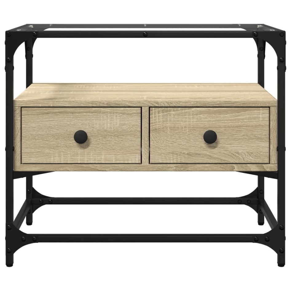 Mueble TV cristal y madera ingeniería roble Sonoma 60x35x51