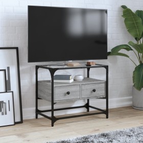 Mueble TV cristal y madera ingeniería gris Sonoma 60x35x51