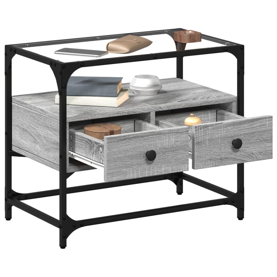 Mueble TV cristal y madera ingeniería gris Sonoma 60x35x51