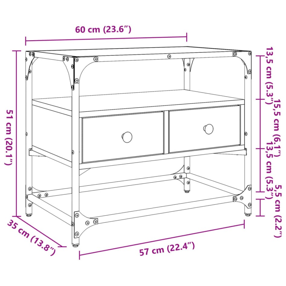 Mueble TV cristal y madera ingeniería gris Sonoma 60x35x51