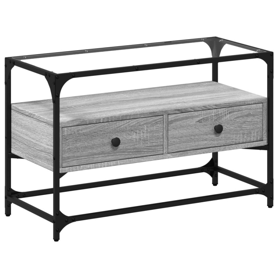 Mueble TV cristal y madera ingeniería gris Sonoma 80x35x51