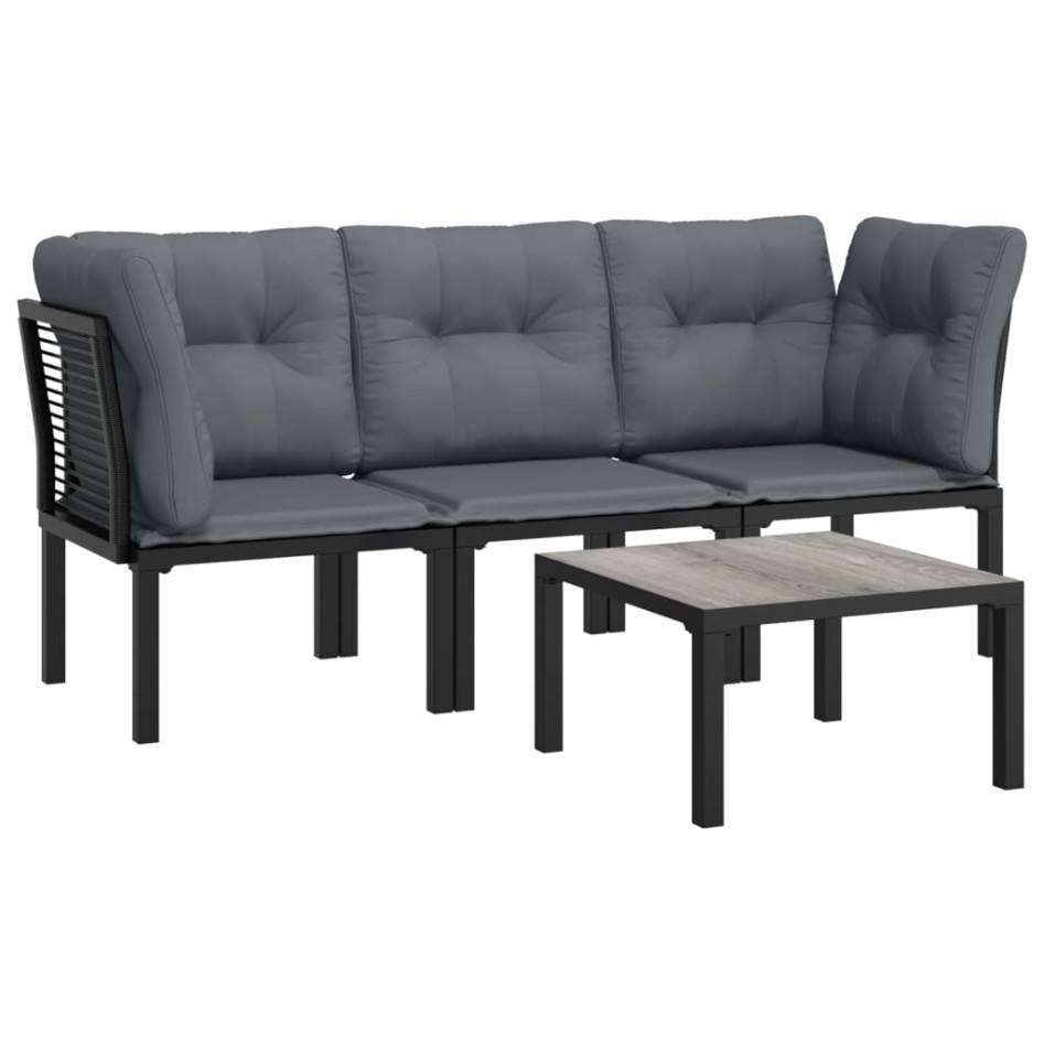 Set de muebles de jardín 4 piezas ratán sintético negro y
