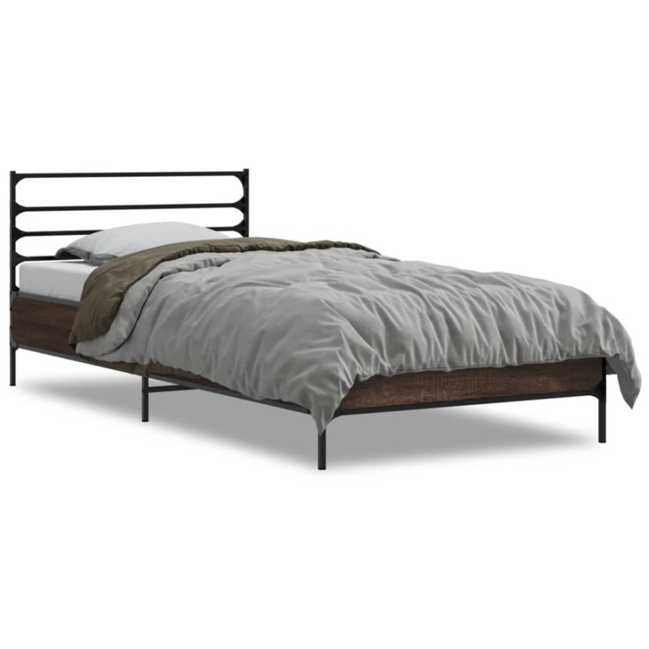 Estructura cama madera ingeniería metal marrón roble 100x200