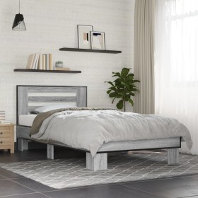 Estructura cama madera ingeniería metal gris Sonoma 90x200