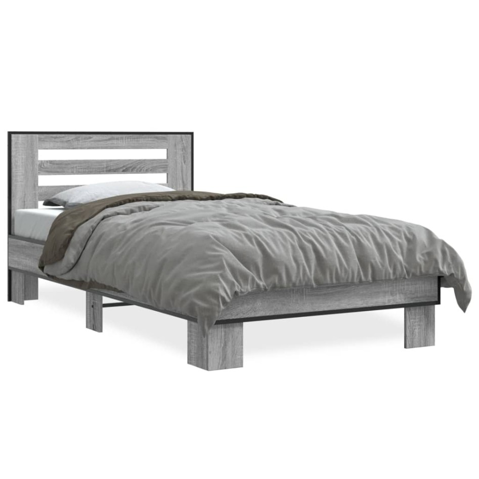 Estructura cama madera ingeniería metal gris Sonoma 90x200