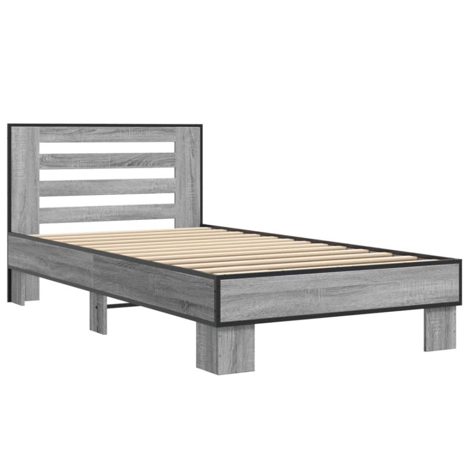Estructura cama madera ingeniería metal gris Sonoma 90x200