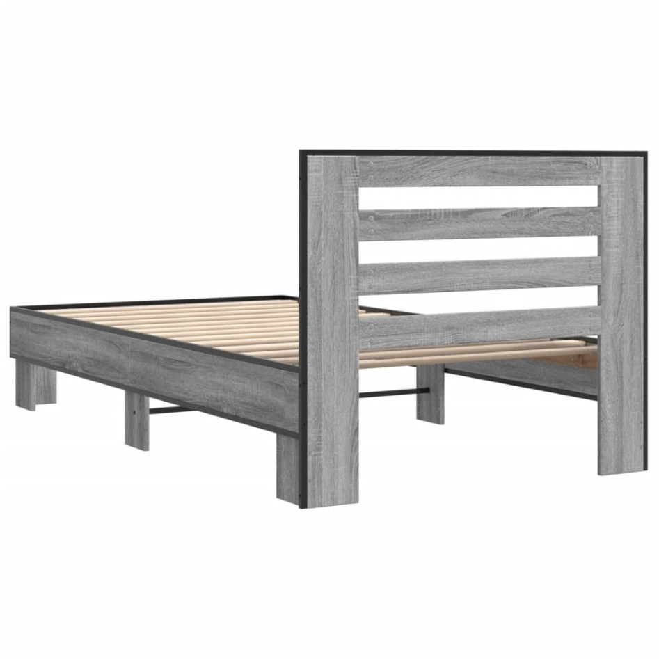 Estructura cama madera ingeniería metal gris Sonoma 90x200
