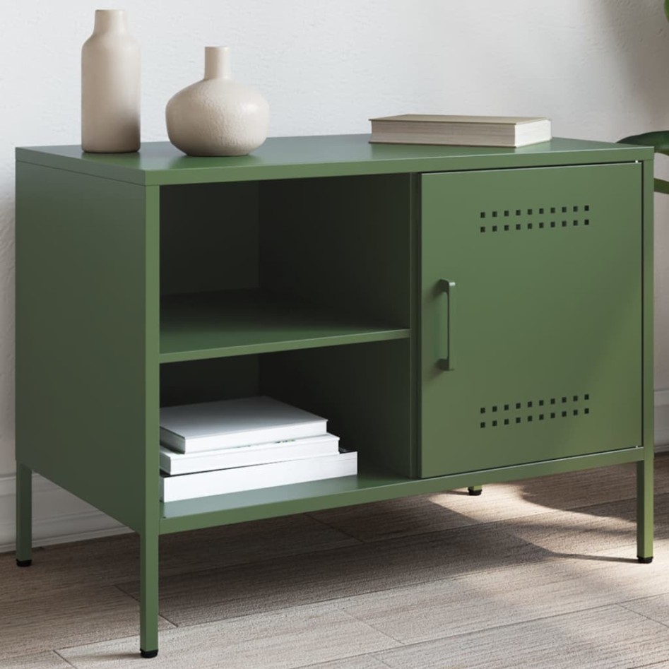 Mueble de TV de acero verde oliva 68x39x50,5