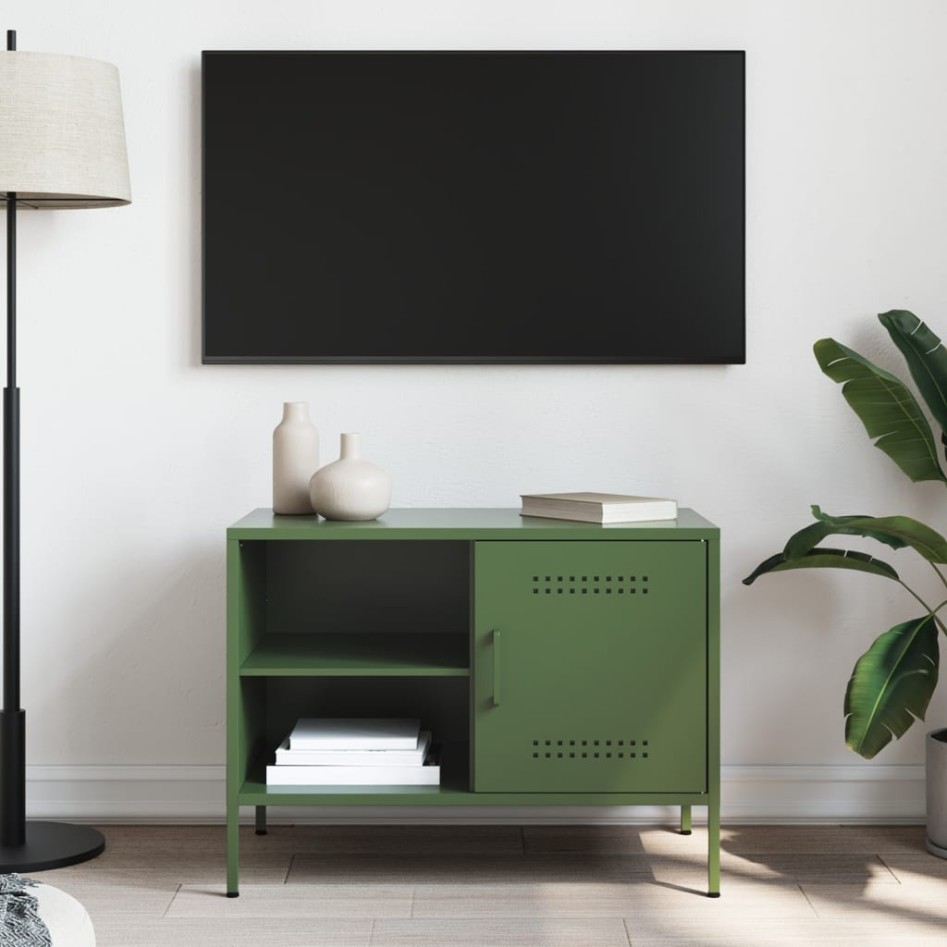 Mueble de TV de acero verde oliva 68x39x50,5