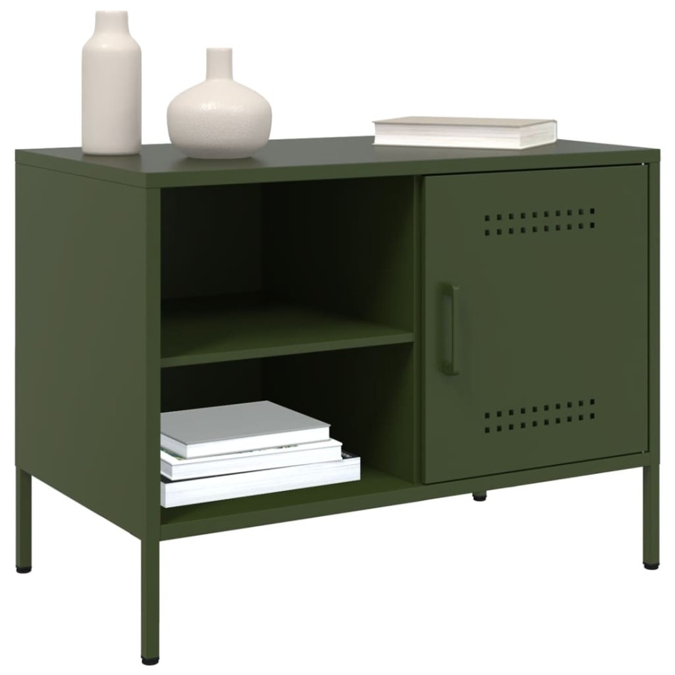 Mueble de TV de acero verde oliva 68x39x50,5